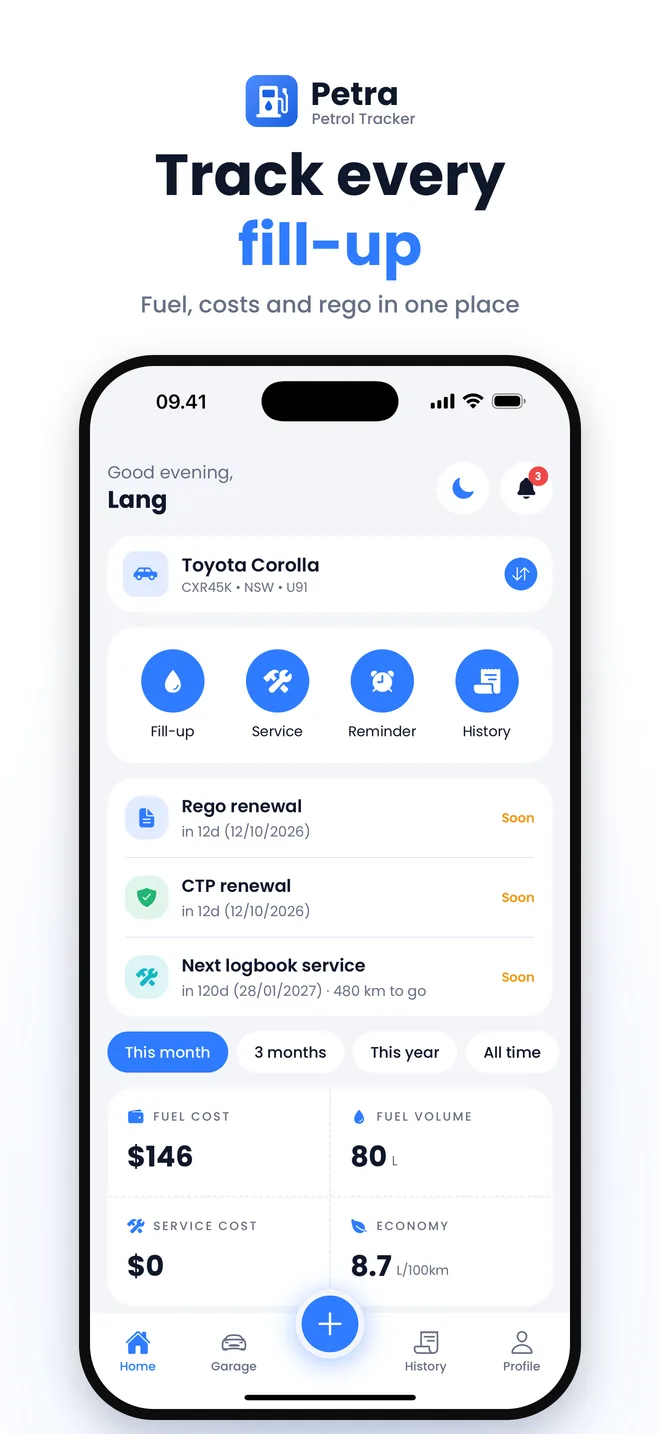 Track every fill-up